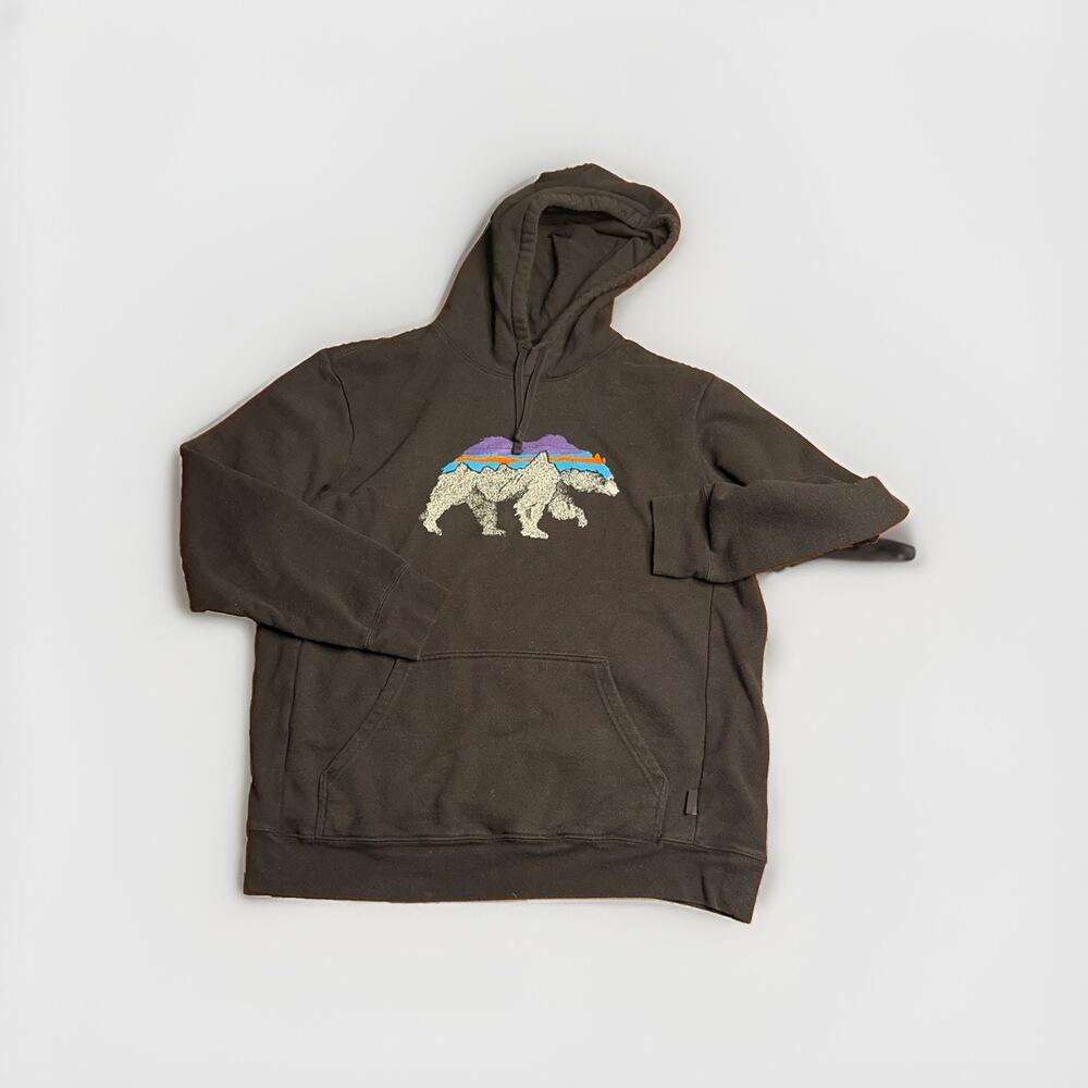 Patagonia Fitz Roy Bear Uprisal Black Graphic Hoodie Sweatshirt Men’s Large